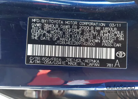 2011 Toyota Corolla Le из США, поврежденный, VIN JTDBU4EE2B9142860